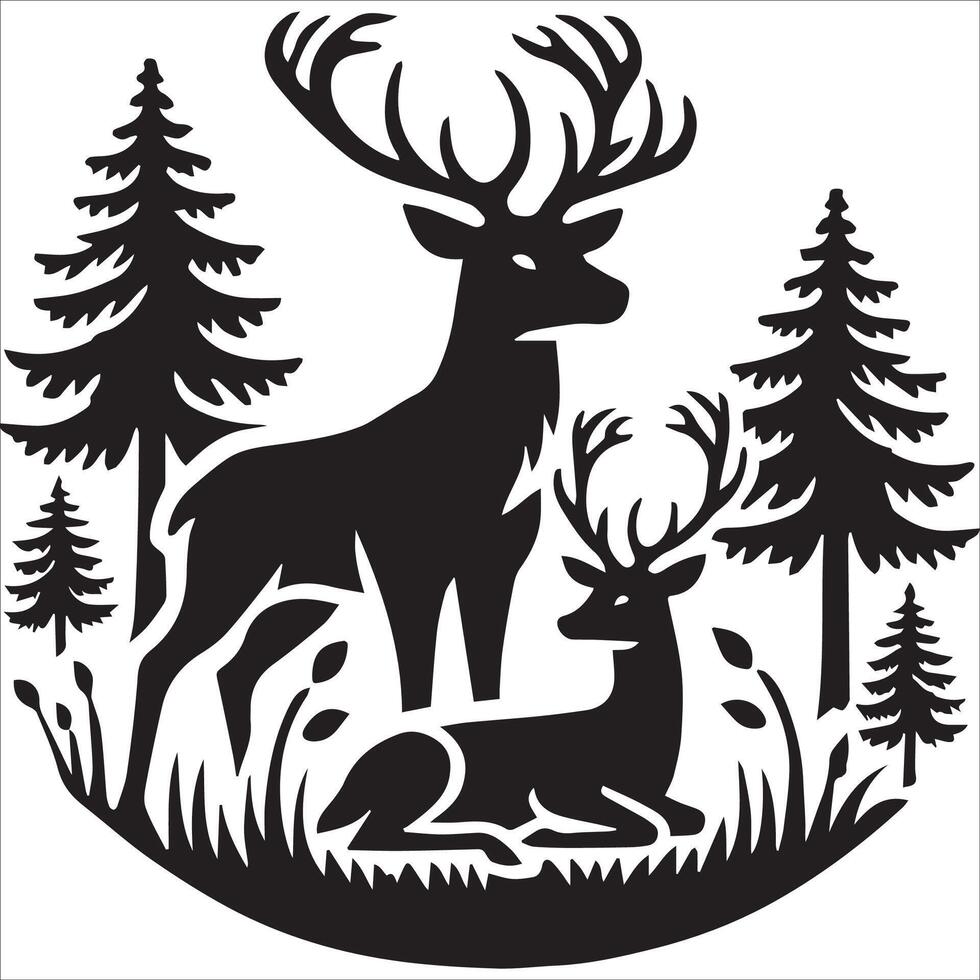 Silhouette of a Deer in the Forest vector