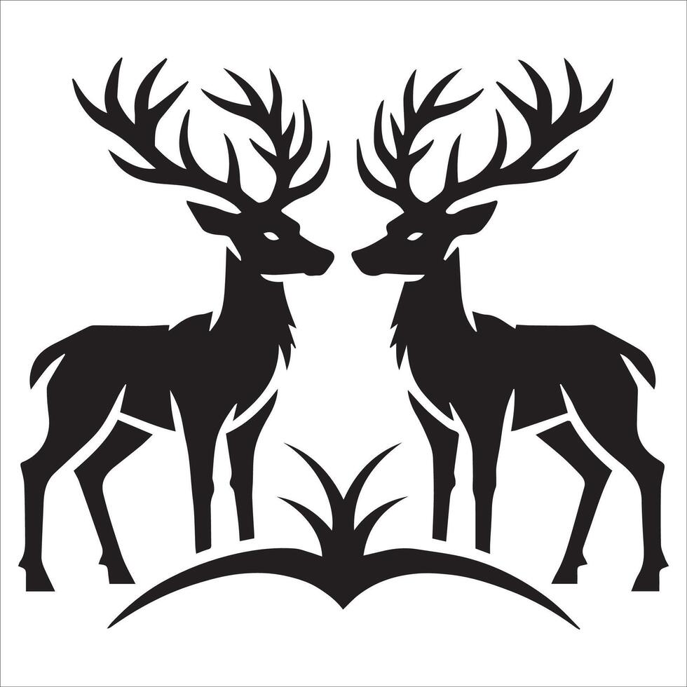 Silhouette of a Mother Deer Watching Over Fawn vector