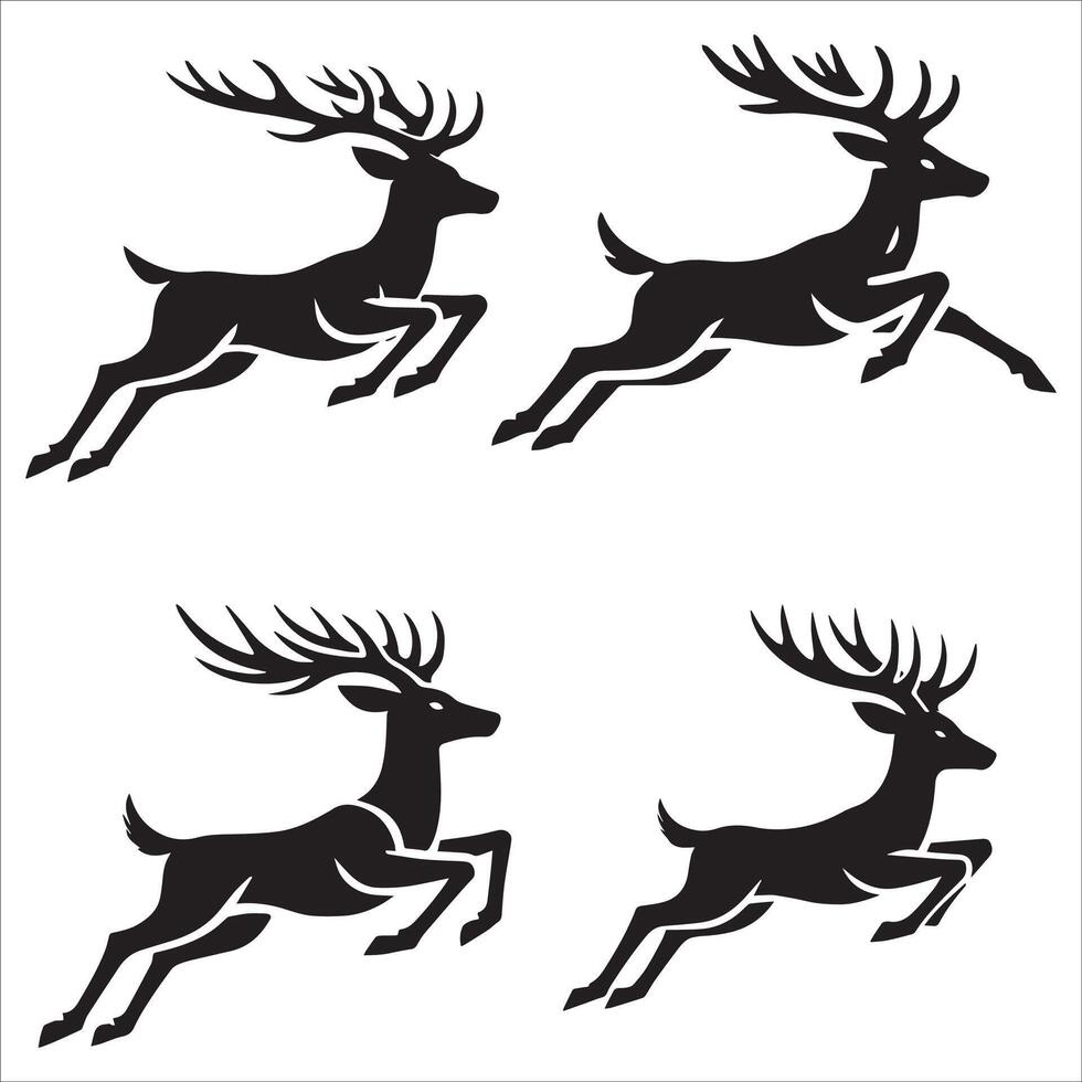Running Deer Silhouette Design Set vector