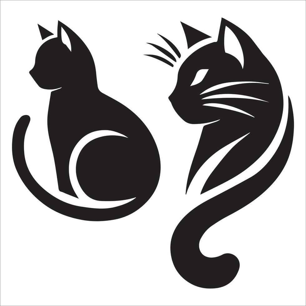 Two Cats Silhouettes Sitting and Lying Down vector