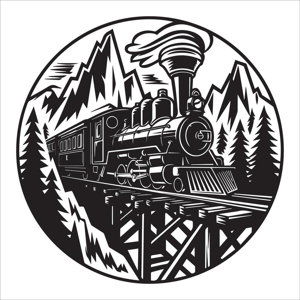 Nostalgic Railway Journey Circular Design vector