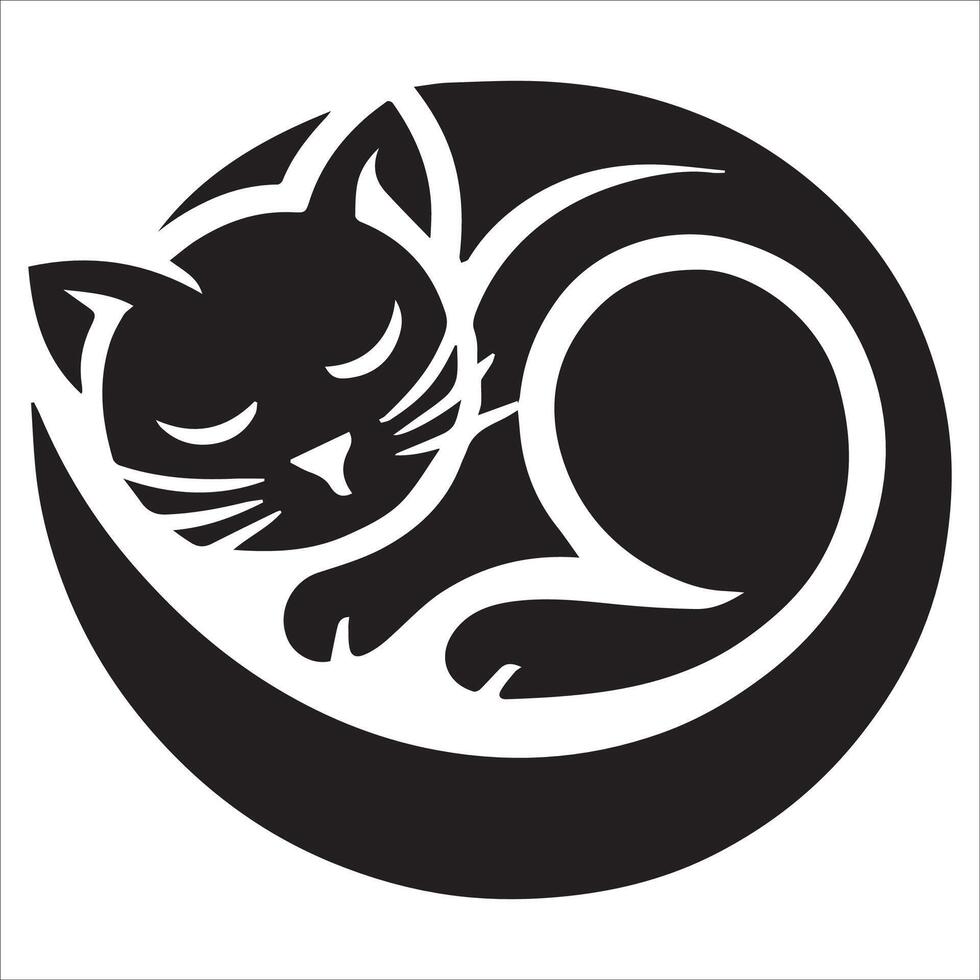 Sleeping Cat Silhouette Curled in a Ball vector
