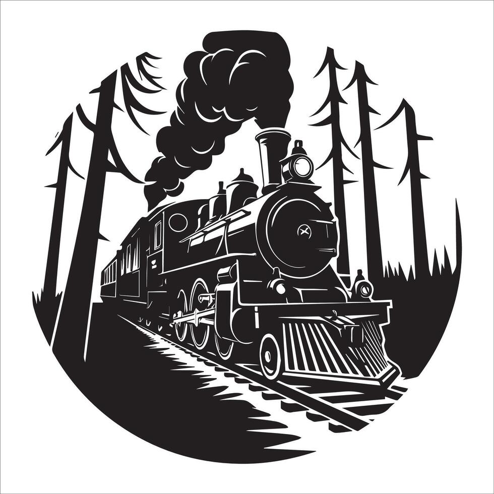 Railroad in the Forest Silhouette Design vector