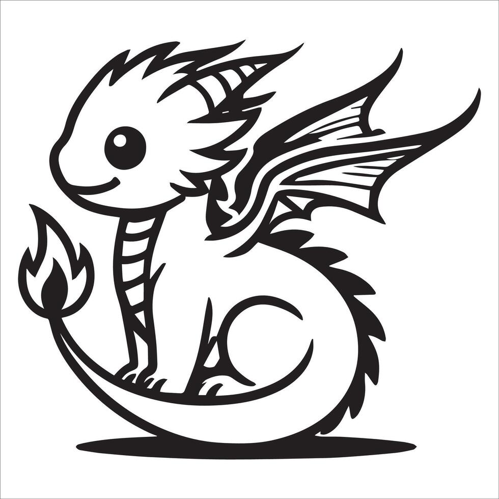 Cute Baby Dragon on a Branch Outline vector