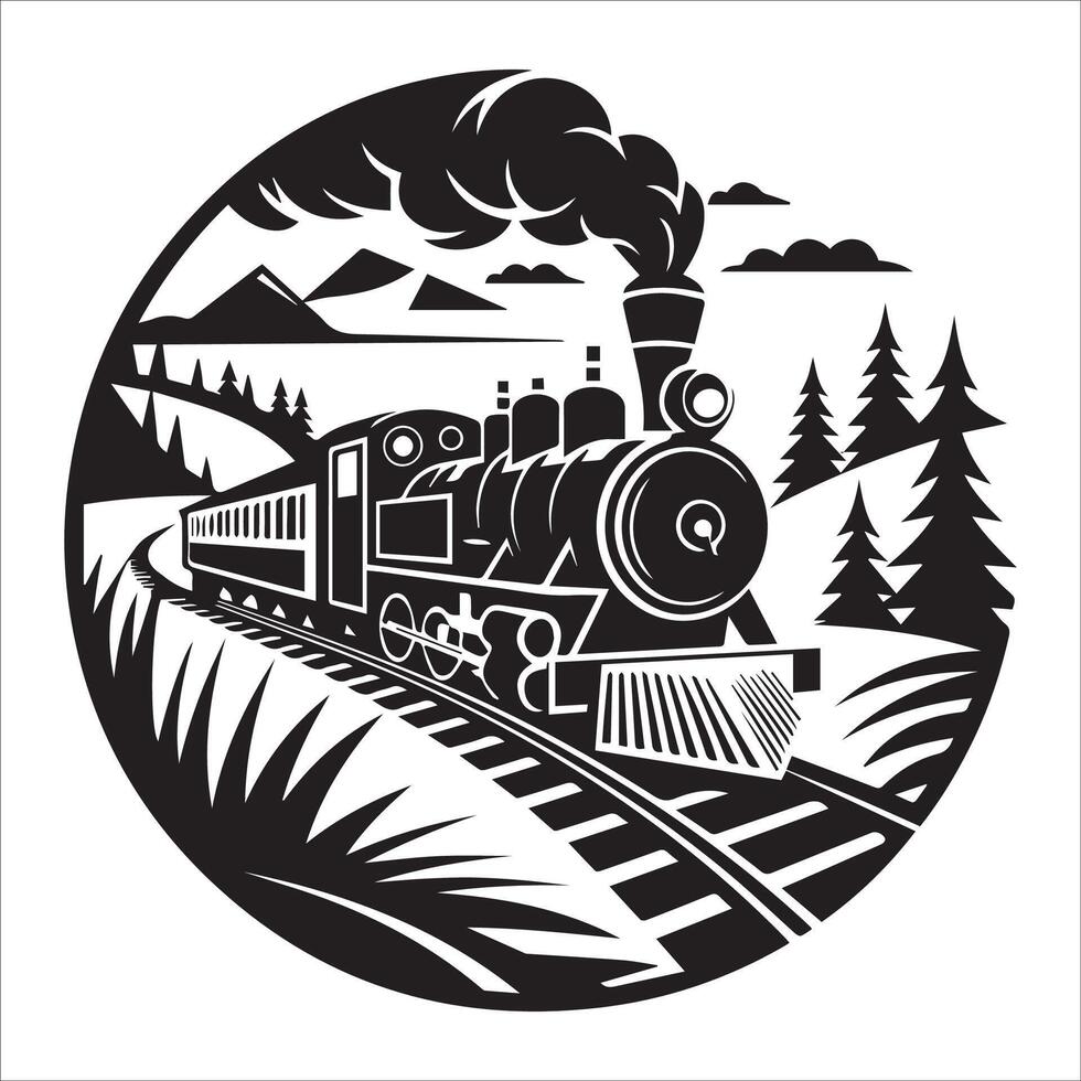 Old Railway Journey Silhouette Design vector