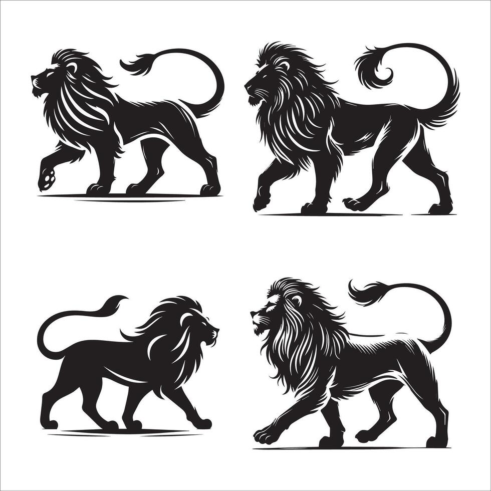 Dynamic Lion Silhouette in a Powerful Stroll Set vector