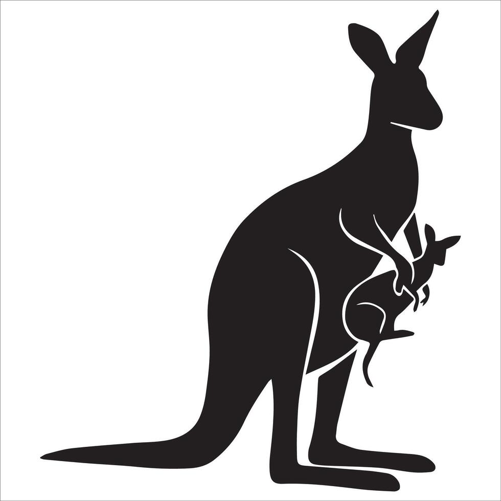 Silhouette of Kangaroo with Baby vector