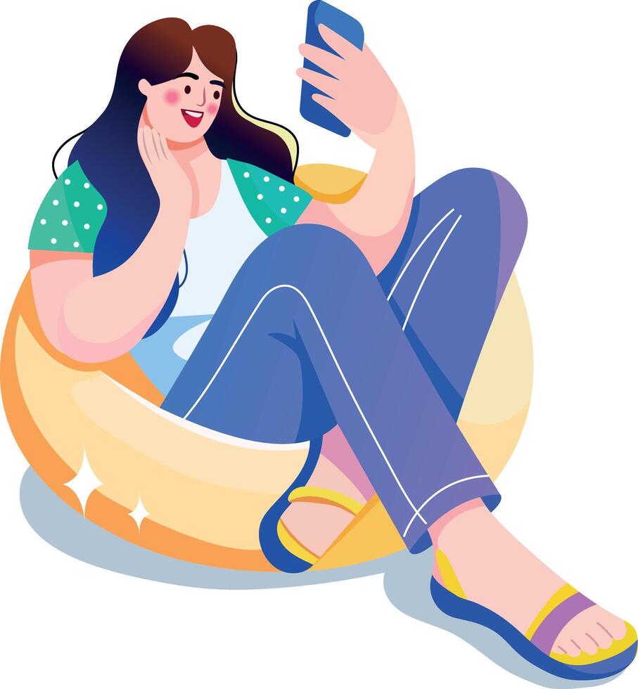 A flat illustration of a girl taking selfie vector