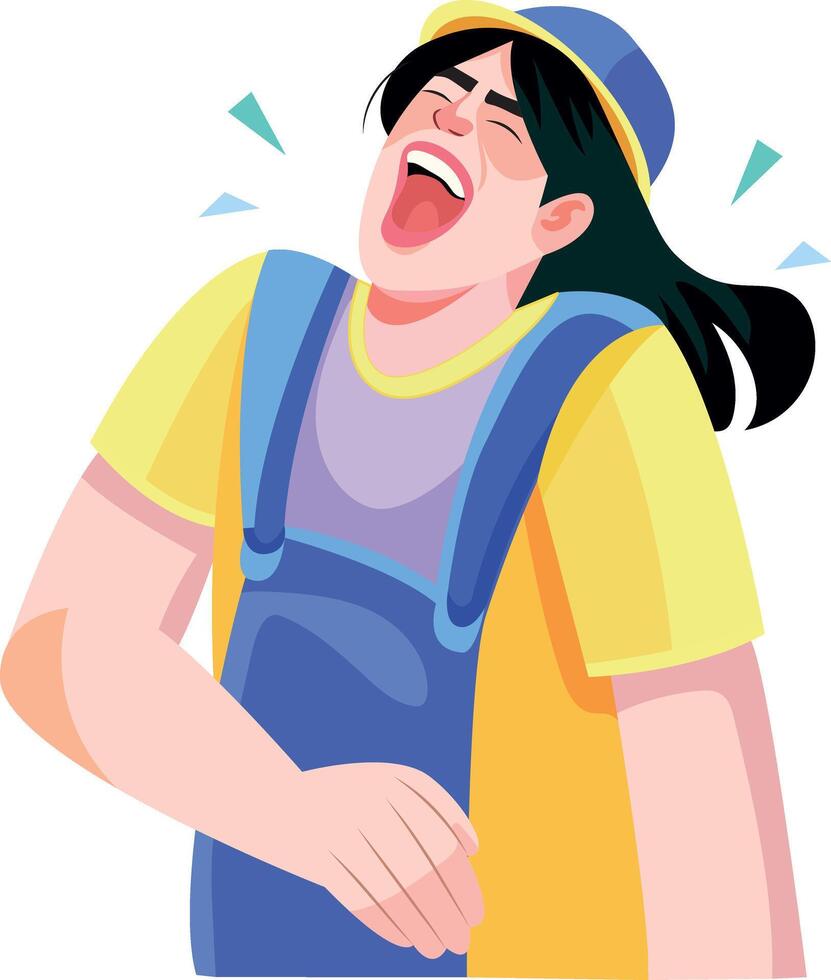 Laughing hard character illustration in flat style vector