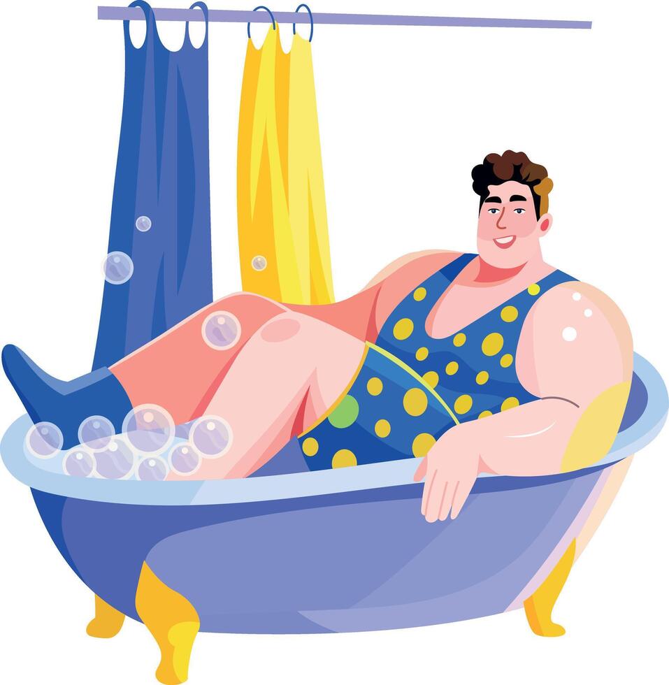 A flat illustration of bathing character vector