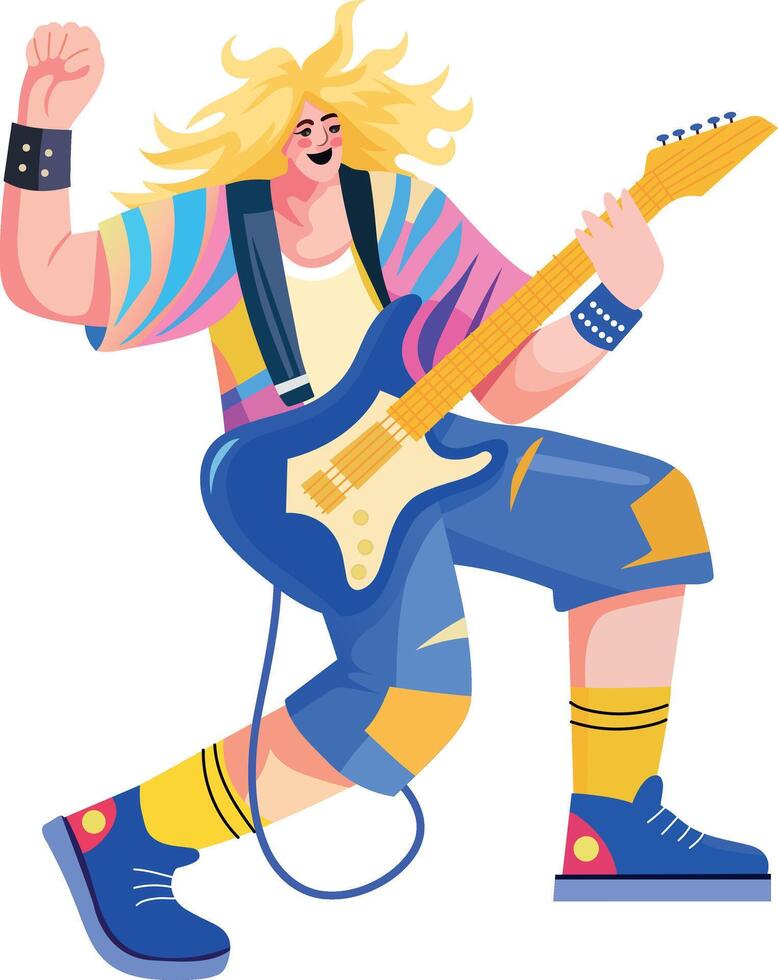 A flat illustration of rocking guitarist character vector