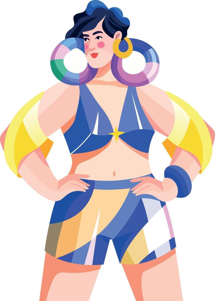A flat illustration of a woman wearing funny earrings vector