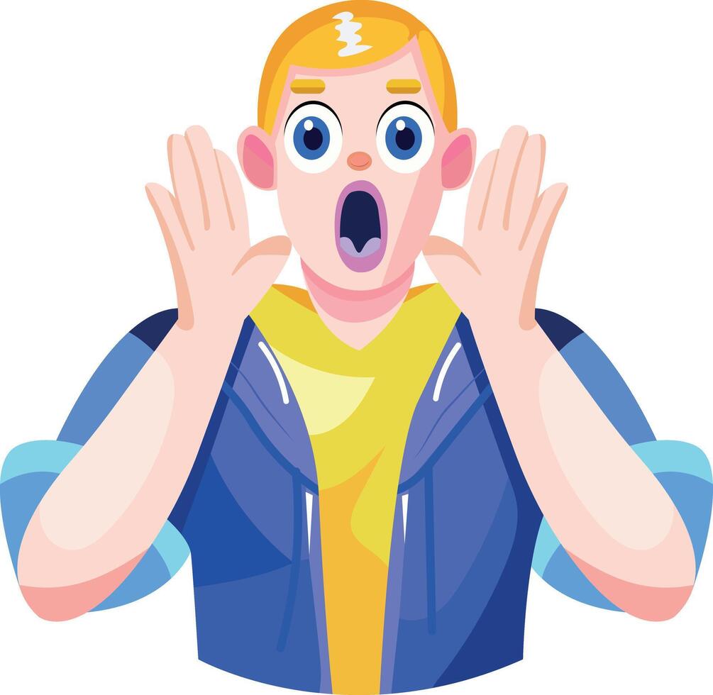 A flat illustration of shocked character with wide eyes vector