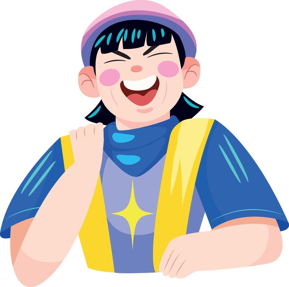 A flat illustration of snickering character vector