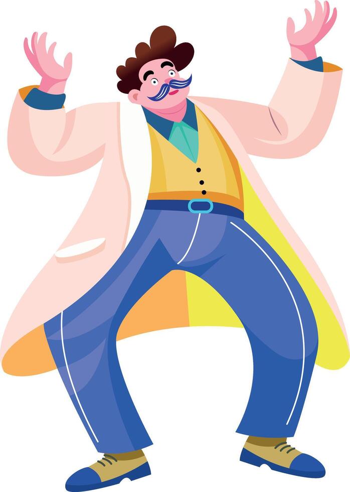 Funny professor dancing illustration in flat style vector