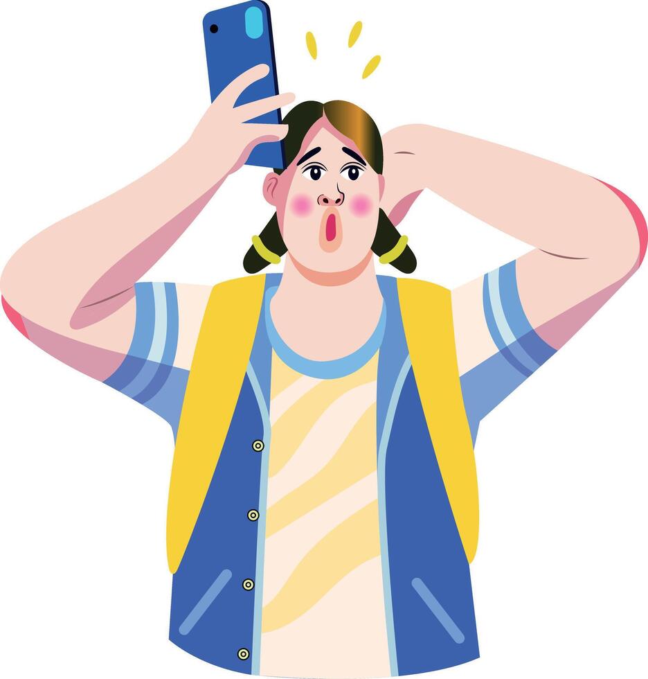 A flat illustration of silly character making selfie pout vector