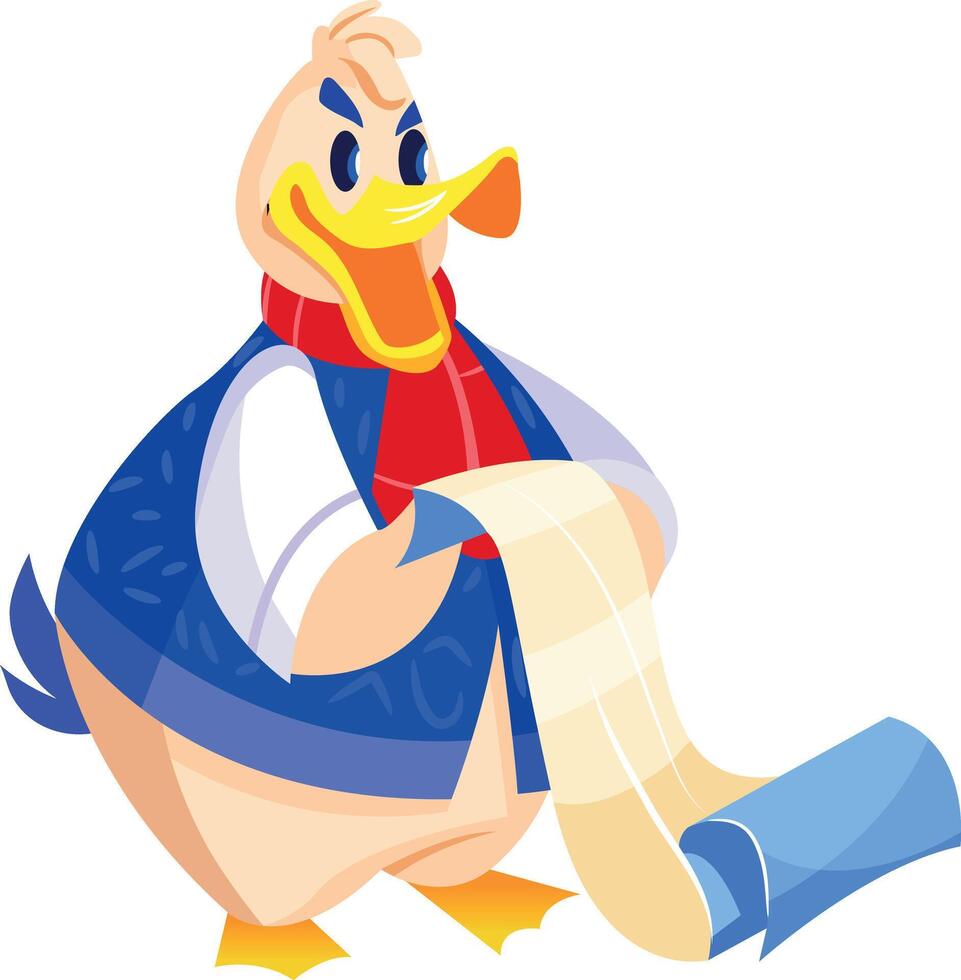 Funny duck character illustration in flat style vector