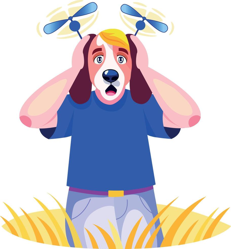 A flat style illustration of shocked dog character vector