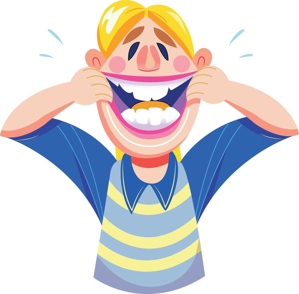 A flat illustration of a silly character with crazy laugh vector