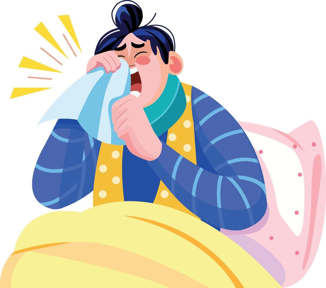 A flat illustration of silly character having flu vector