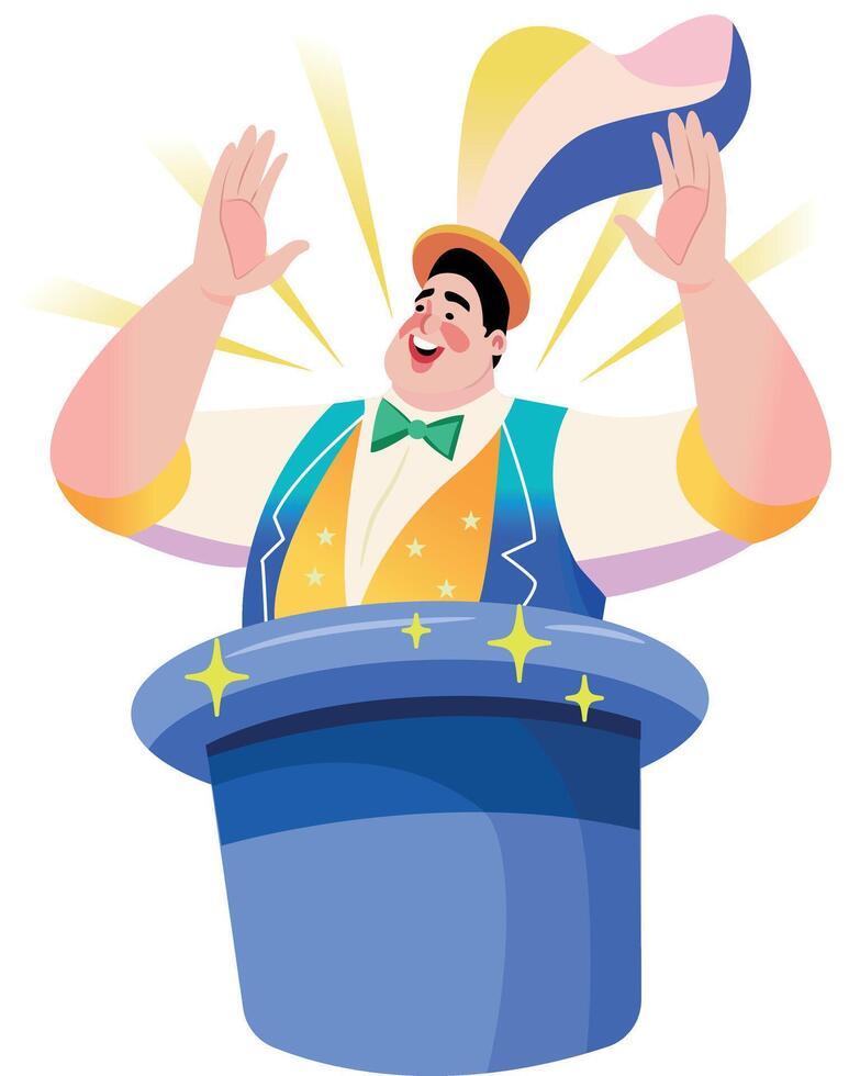 A flat illustration of magician come out from the hat vector
