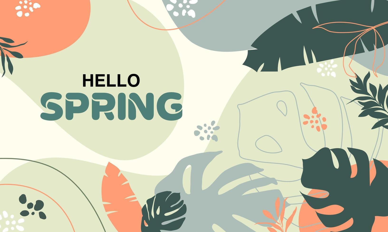 Hello spring text and abstract shape, other plant for spring season background style. vector