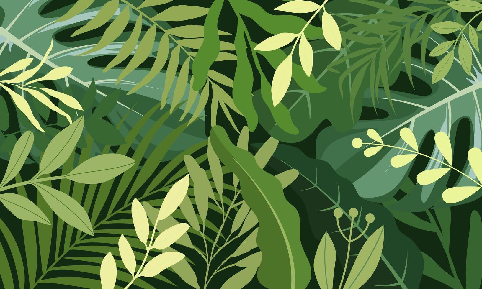 isolated green tropical plants seamless pattern with black palm leaves on a green background. vector