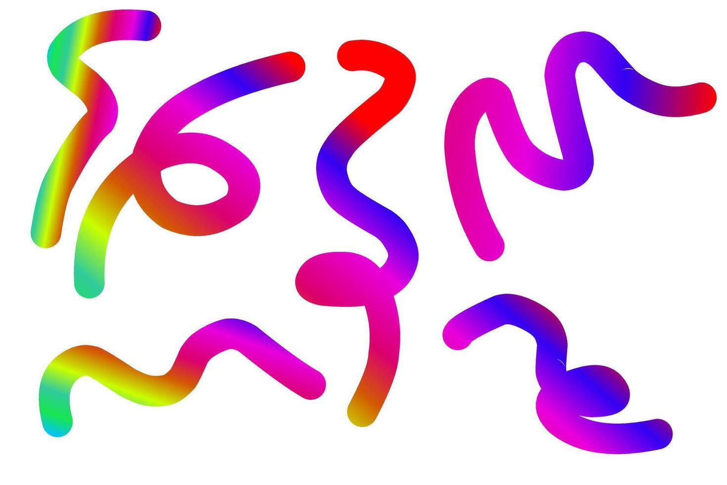 Vibrant gradient abstract wavy lines in various shapes, showcasing colorful and dynamic modern design elements. Perfect for creative backgrounds and digital art projects. vector