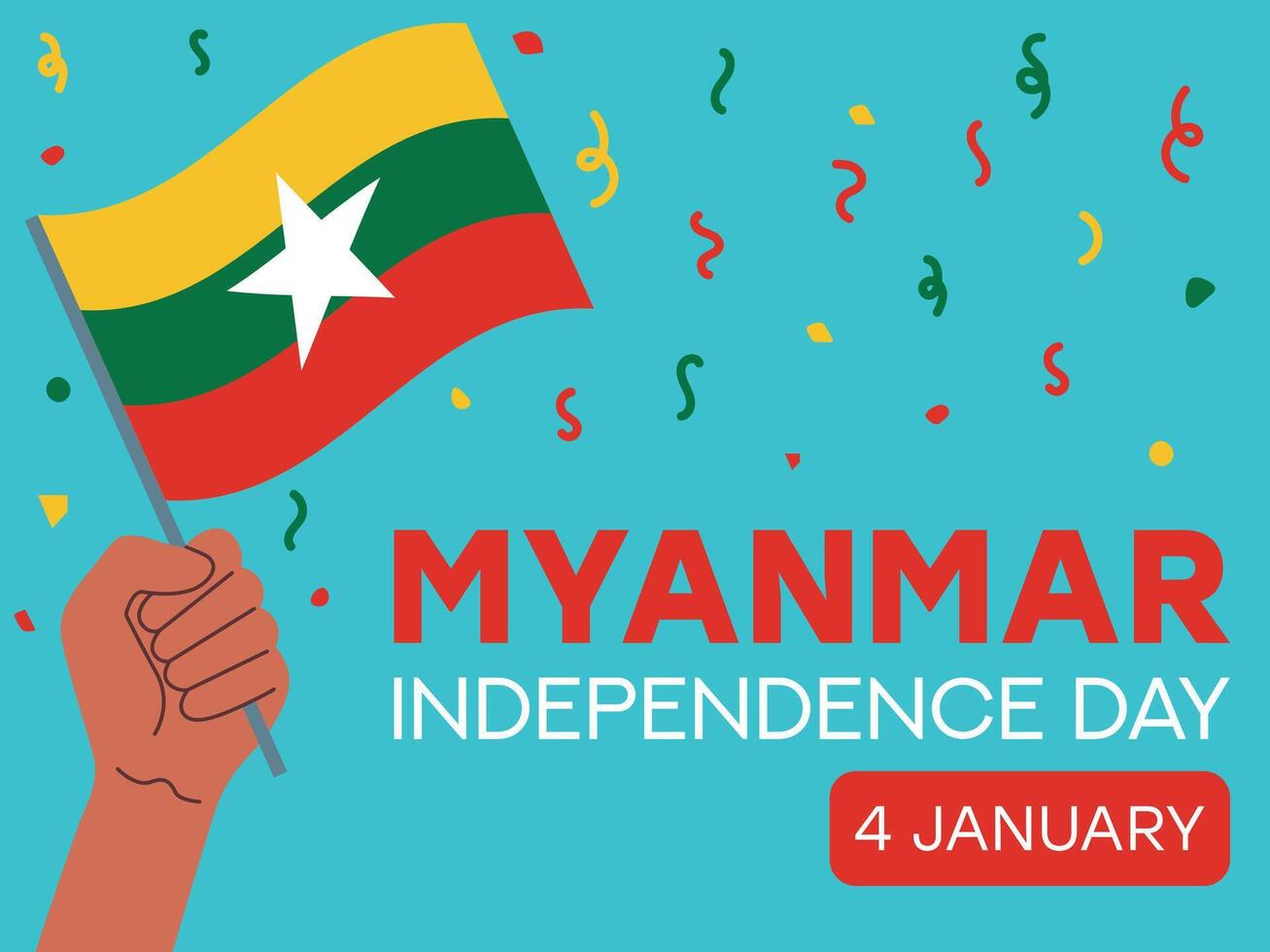 myanmar independence day 4 january, myanmar flag in hand. Greeting card, poster, banner template vector