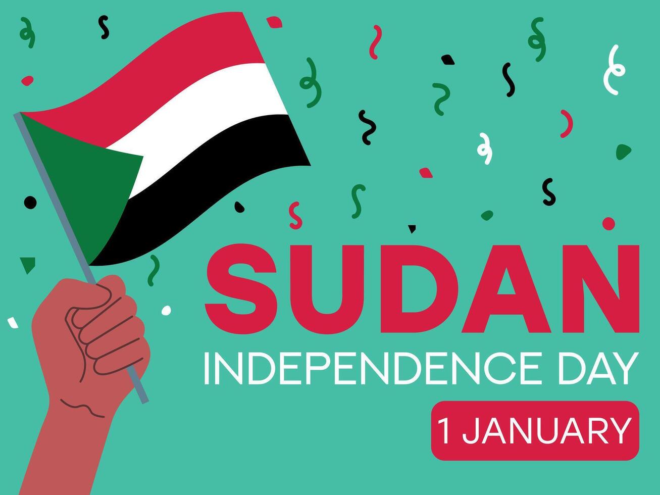 sudan independence day 1 january, sudan flag in hand. Greeting card, poster, banner template vector