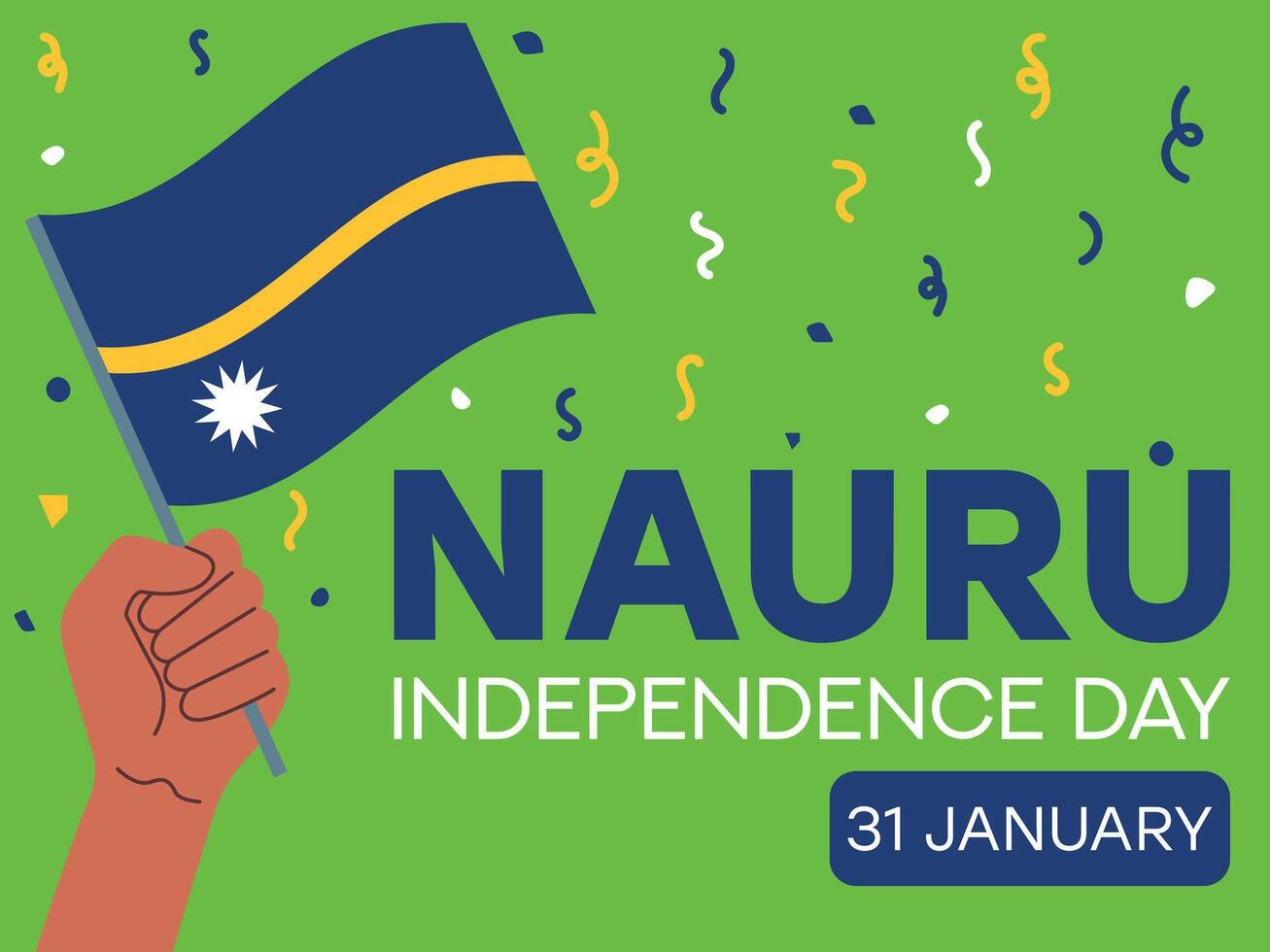 nauru independence day 31 january, nauru flag in hand. Greeting card, poster, banner template vector