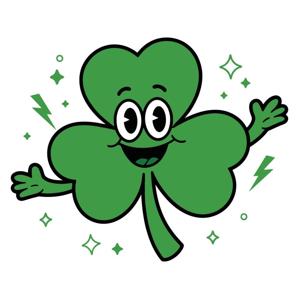 Cartoon Illustration of a Happy Green Four-Leaf Clover vector