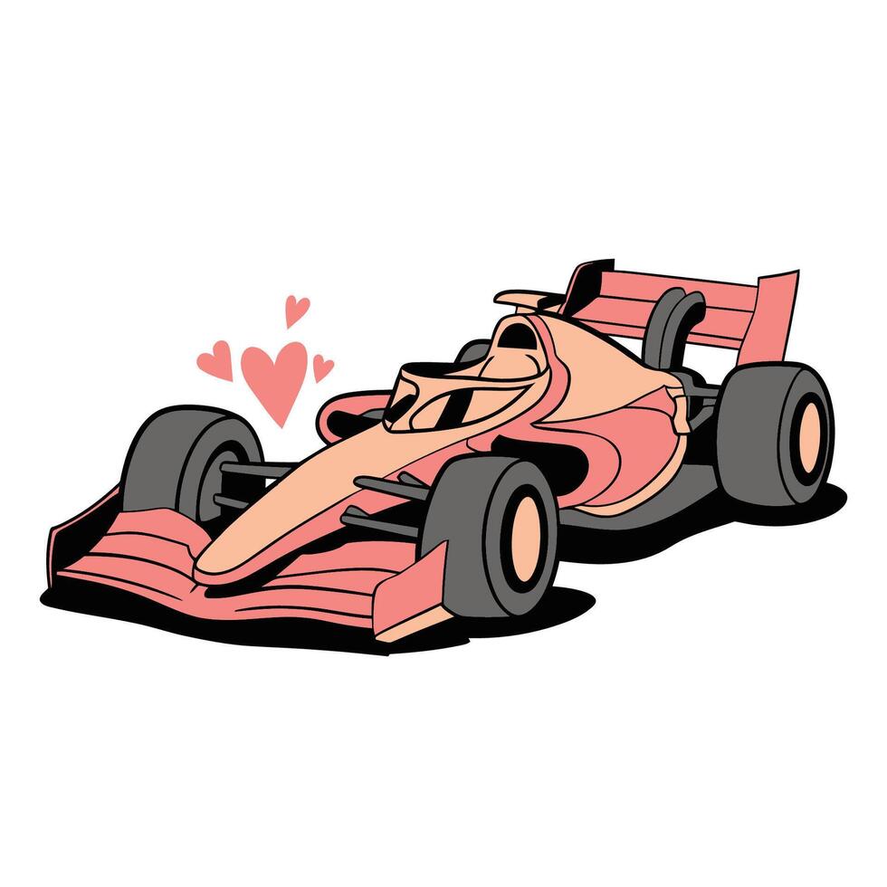 Pink Formula Racing Car with Heart Accents Illustration vector