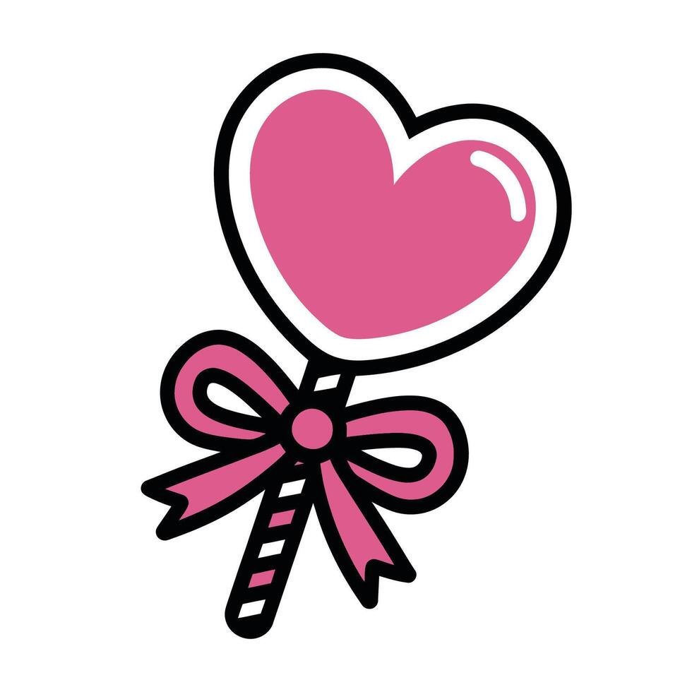 Heart-Shaped Lollipop with Ribbon Cartoon Illustration vector
