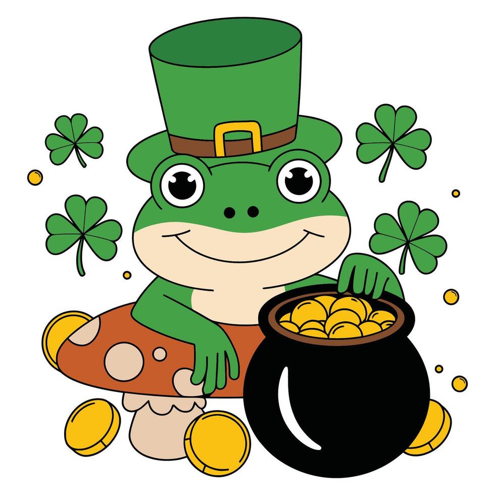 Lucky Frog with Gold Coins and Shamrocks Illustration vector