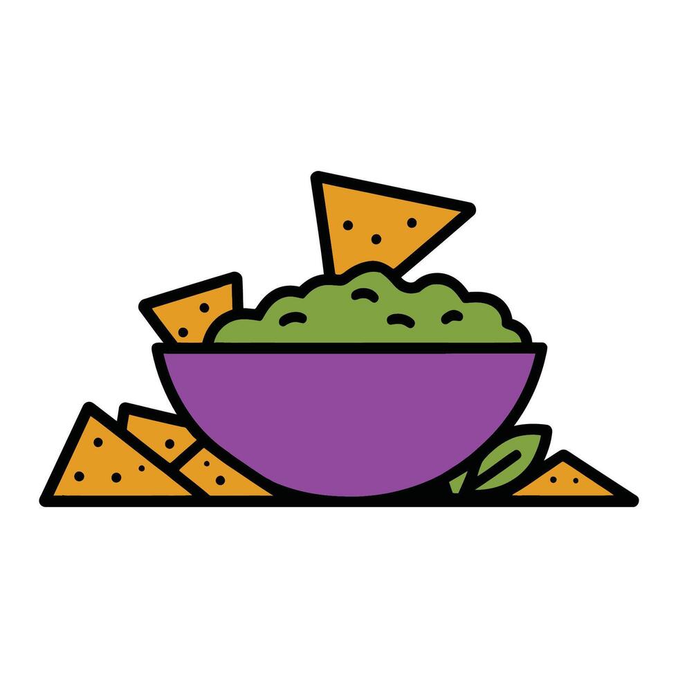 Bowl of Guacamole with Nachos Illustration vector