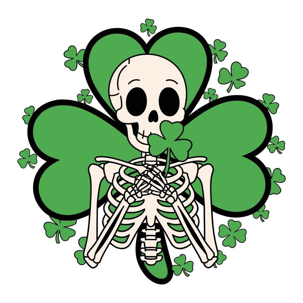 Skeleton with Shamrocks and Clover Design vector