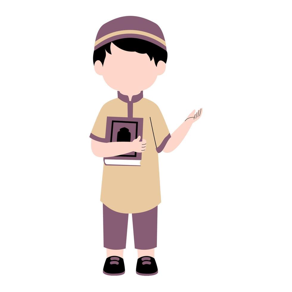 A Muslim man stands carrying the Qur'an Illustration vector