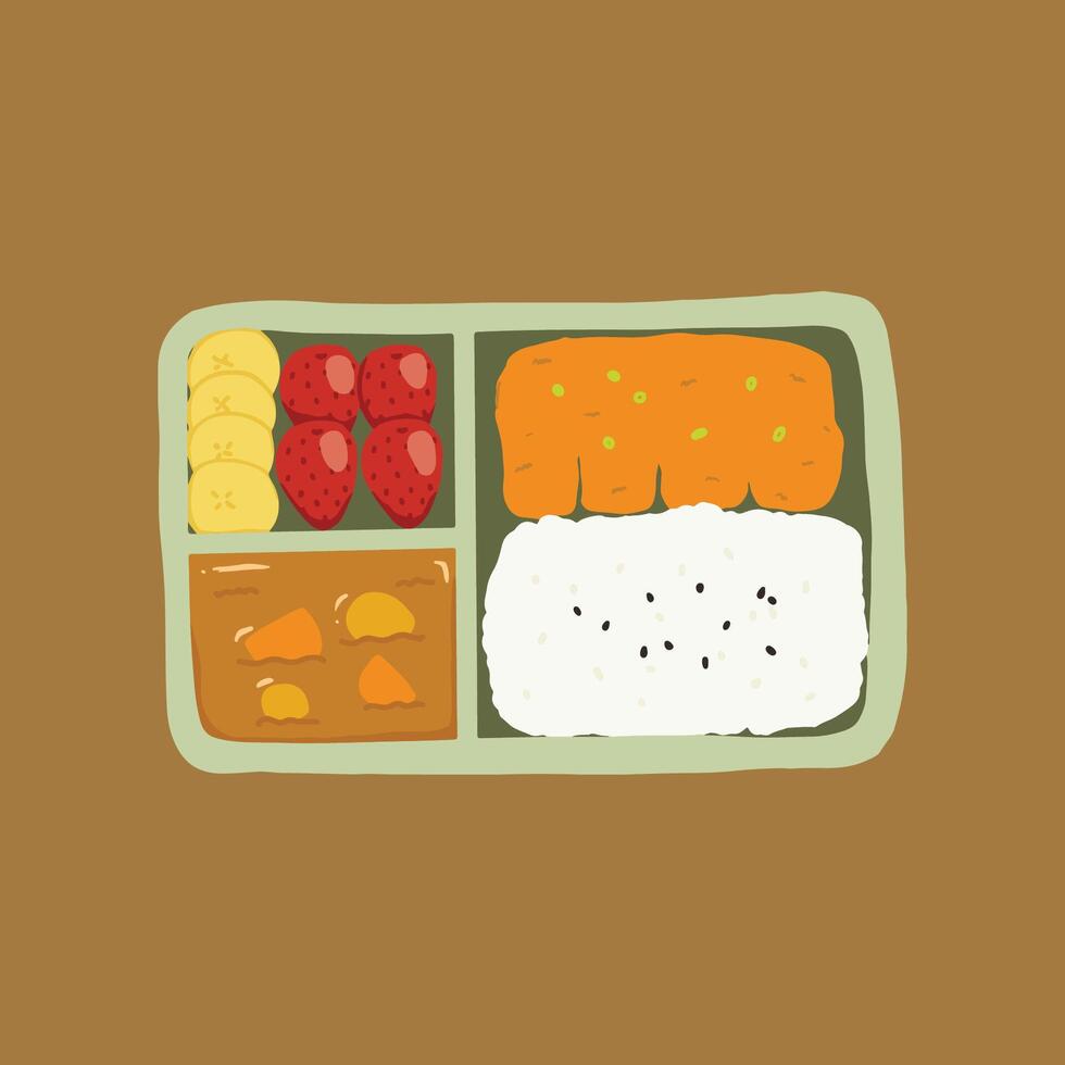 Hand drawn flatlay lunch box vector