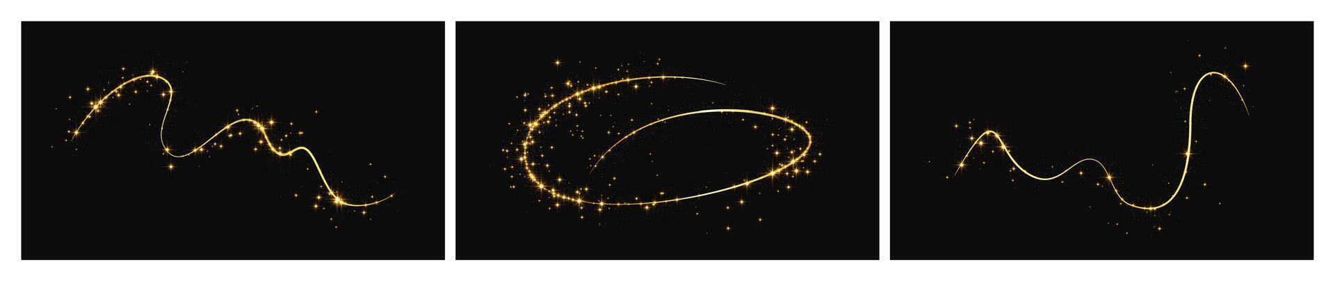 Gold glittering confetti wave and stardust vector