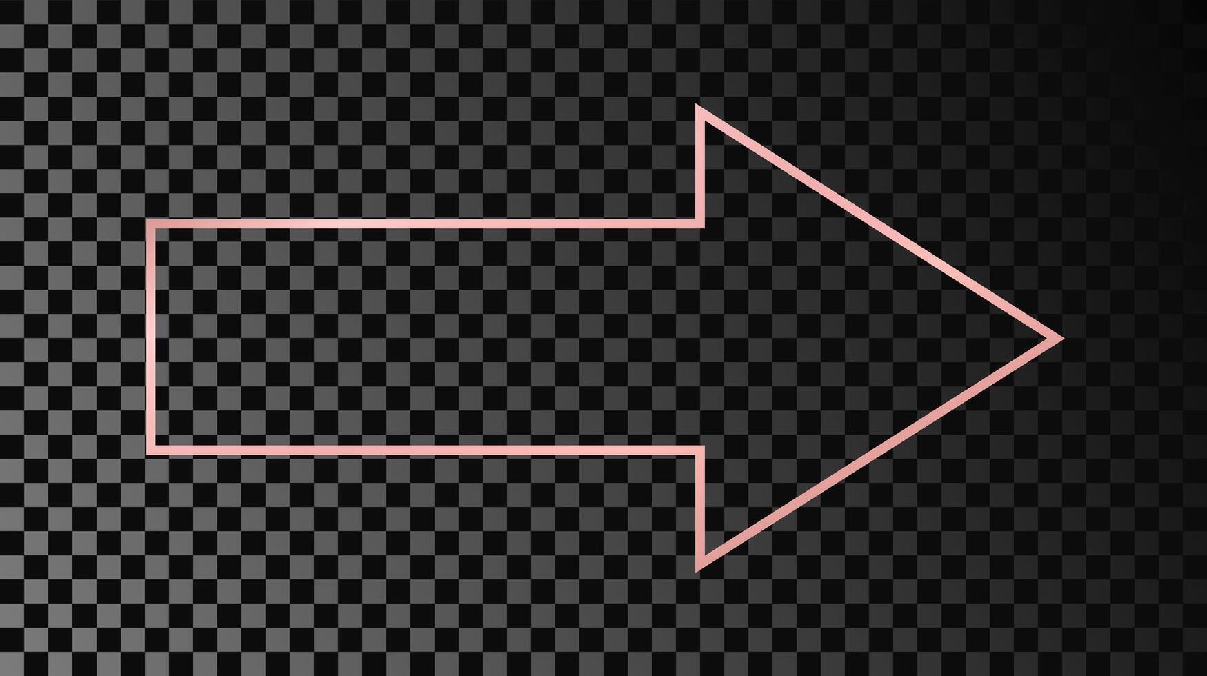 Rose gold glowing arrow shape frame vector