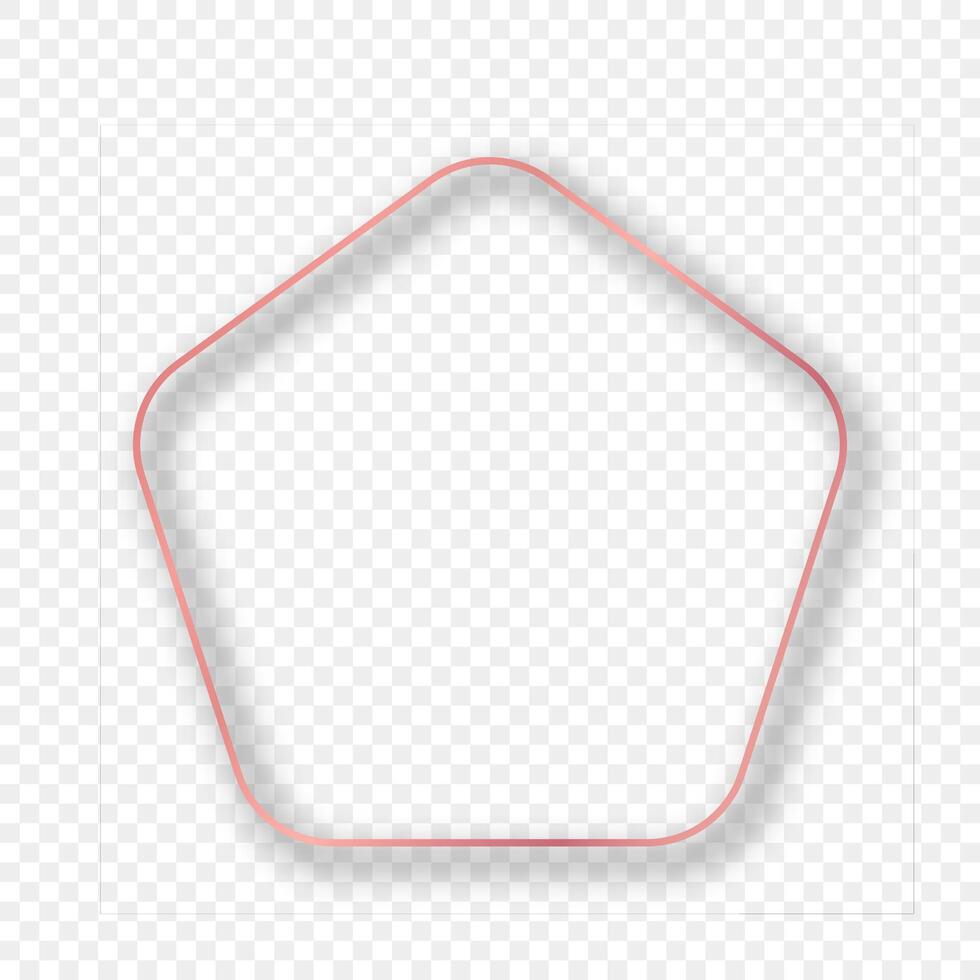Rose gold glowing rounded pentagon shape frame with shadow vector