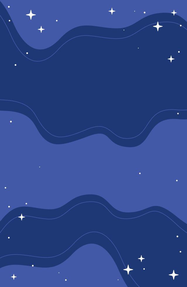 Abstract Celestial Blue Night Sky Poster, Illustration with flowing Waves and Sparkling Stars, Dreamy Background vector