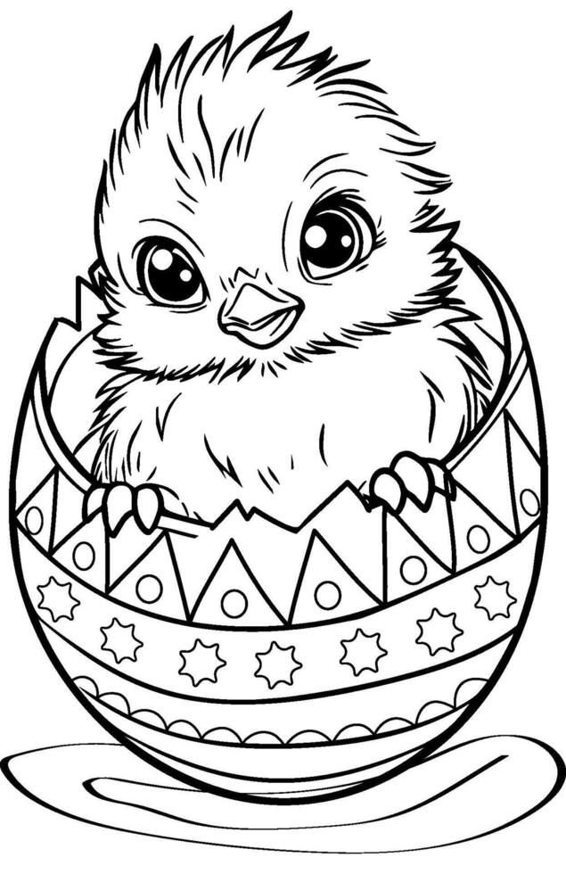 colouring page chicken sitting in an Easter egg vector