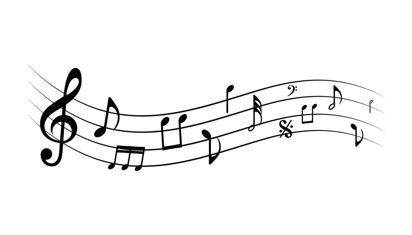 Music notes waves on a white, Curve musical signs, sound wave line symbol. vector