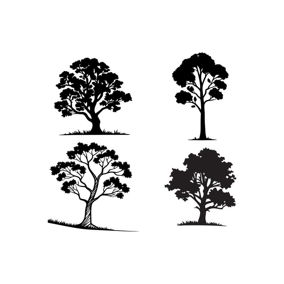Tree icon set silhouette vector