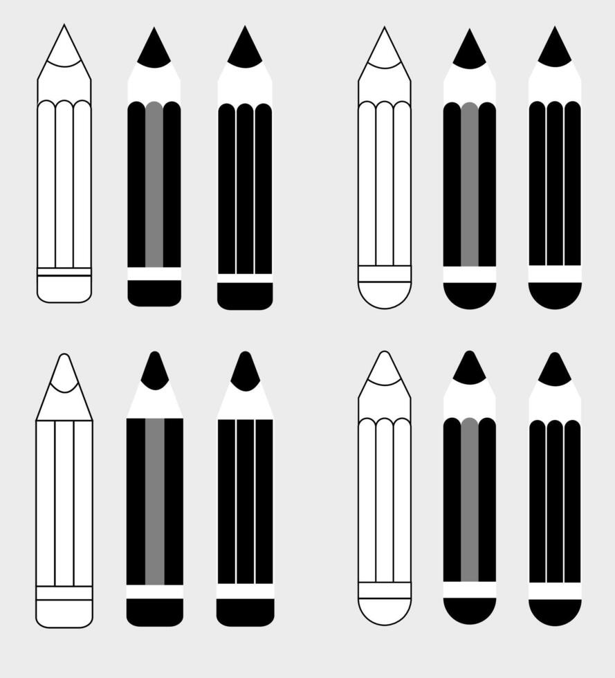 pencil icon set with dull and sharp version and color vector