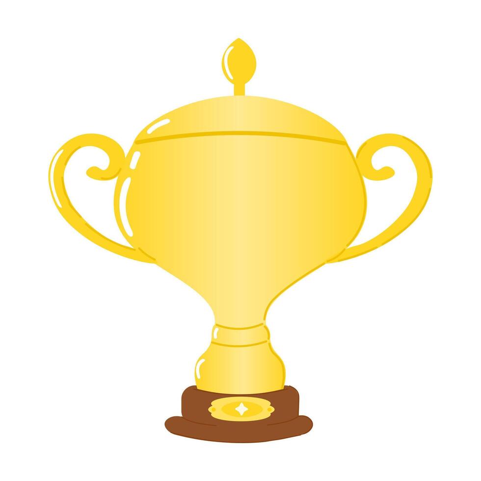 Golden trophy cup Illustration. hand drawn cartoon kawaii character illustration icon. Isolated on white background. Golden trophy cup character concept vector