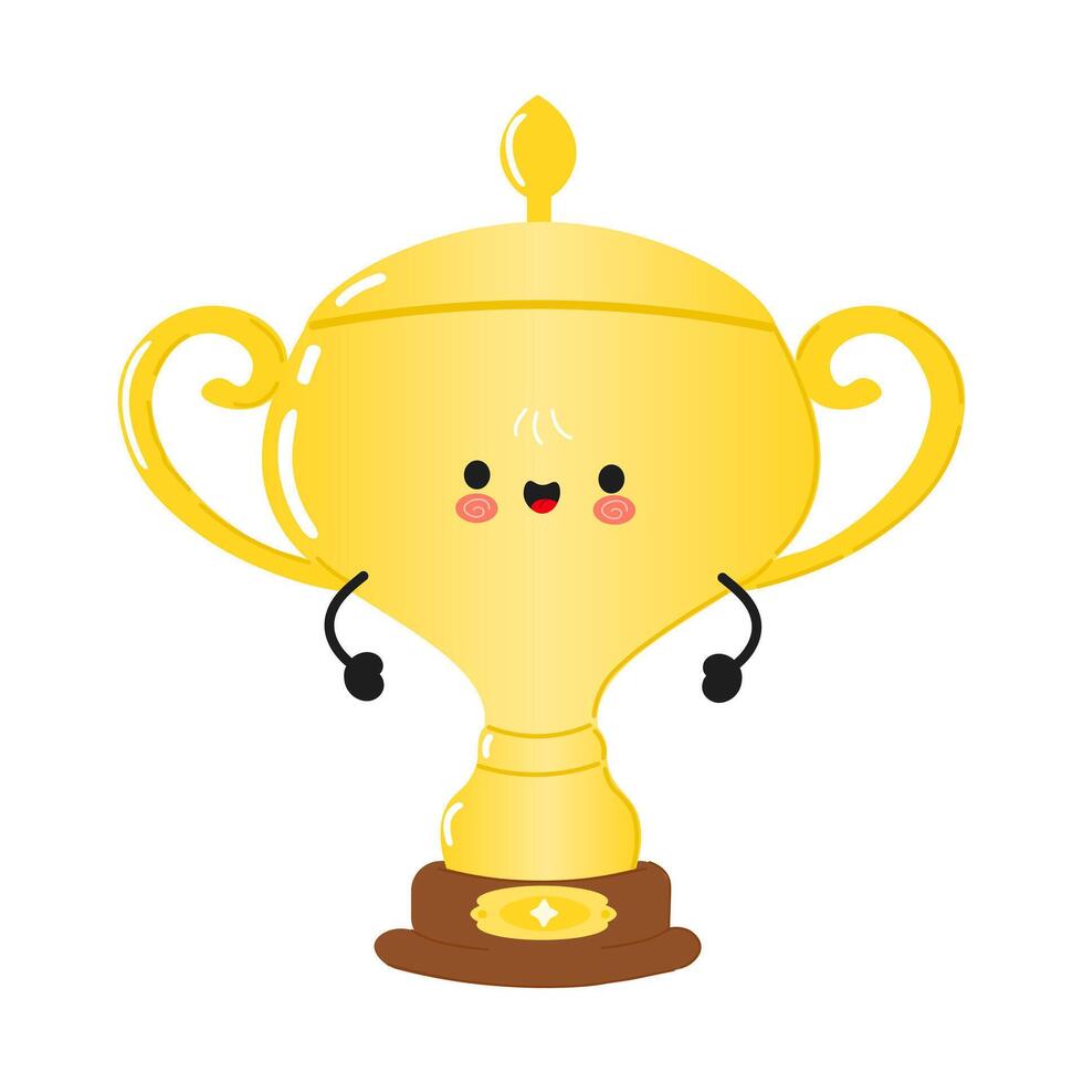 Golden trophy cup character. hand drawn cartoon kawaii character illustration icon. Isolated on white background. Golden trophy cup character concept vector