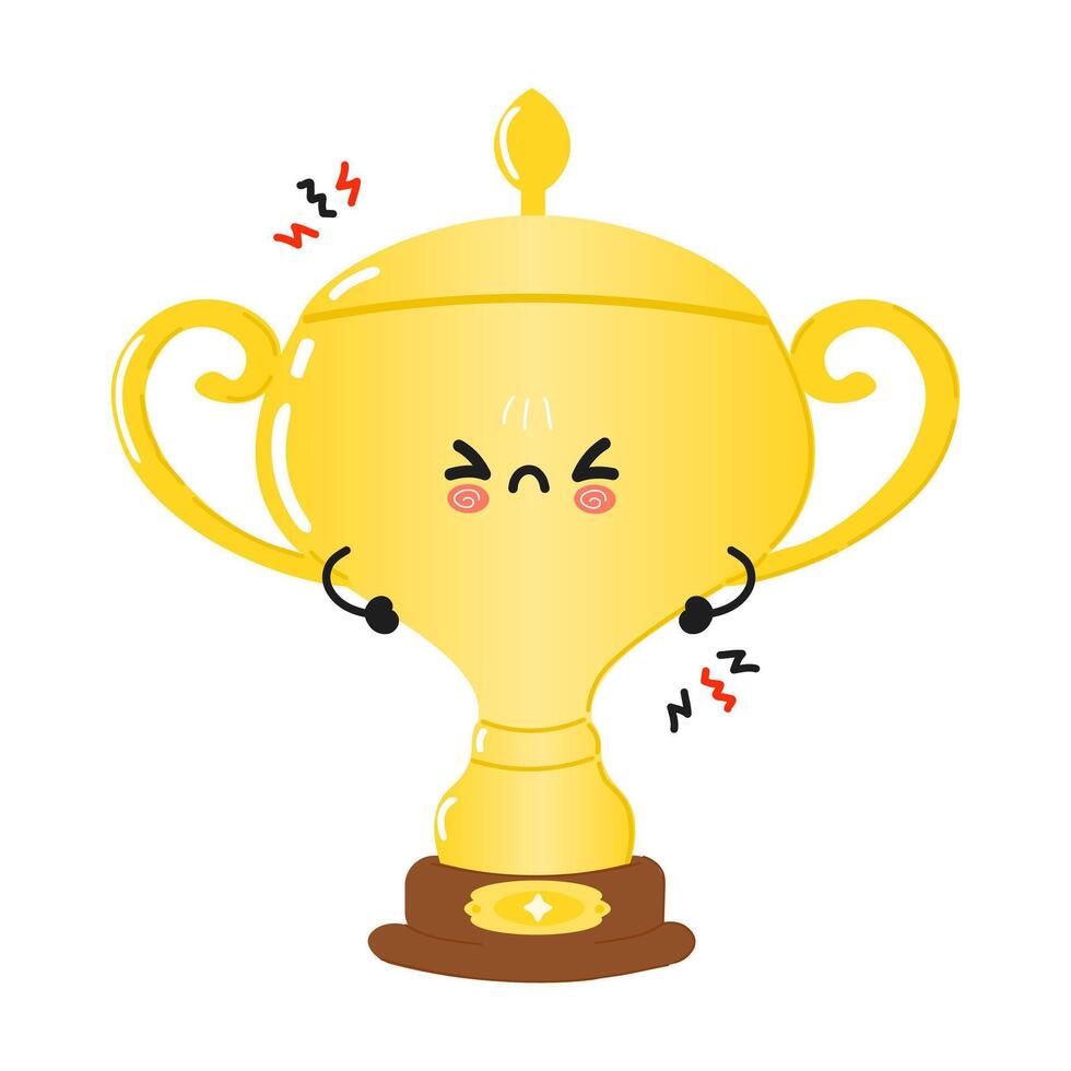 Cute angry Golden trophy cup character. hand drawn cartoon kawaii character illustration icon. Isolated on white background. Sad Golden trophy cup character concept vector
